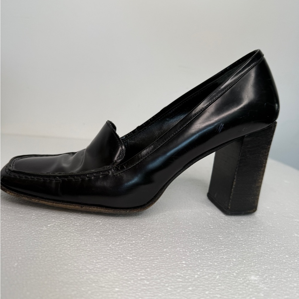 Prada Vintage, Late 1990, Glossy Black Leather block heels pumps , Sz 8.5 - Picture 7 of 13